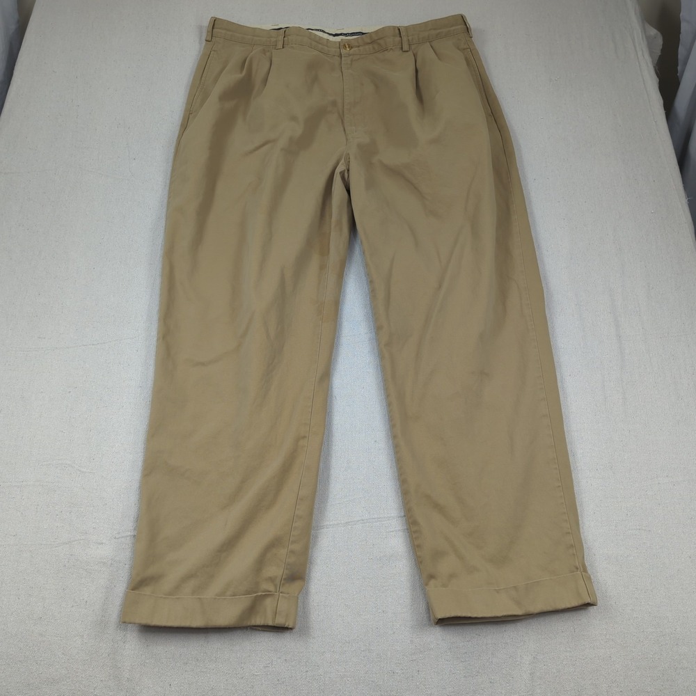 Vintage Polo Ralph Lauren Pants Mens 42x30 Khaki Pleated Cuffed